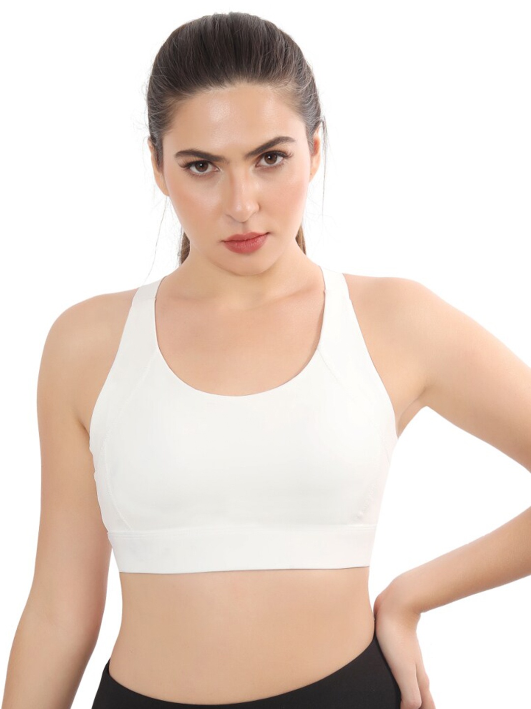 

FABLUK Full Coverage Lightly Padded Dry Fit Workout Bra With All Day Comfort, White