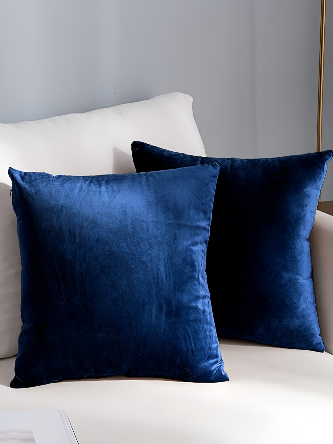 

AEROHAVEN Navy Blue 2 Pieces Reversible Velvet Square Cushion Covers