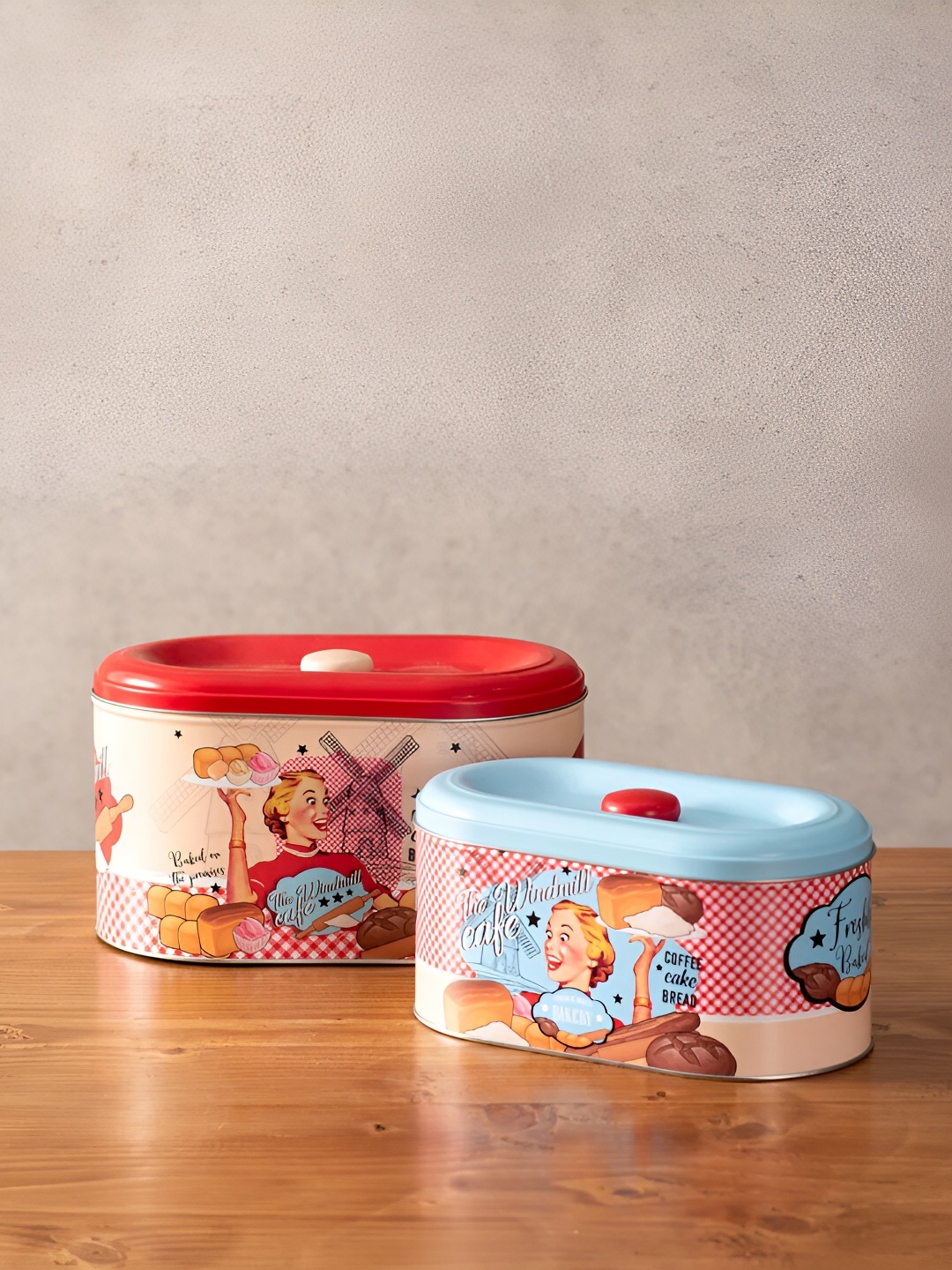 

THEDECORKART Red & Beige 2 Pieces Metal Food Containers