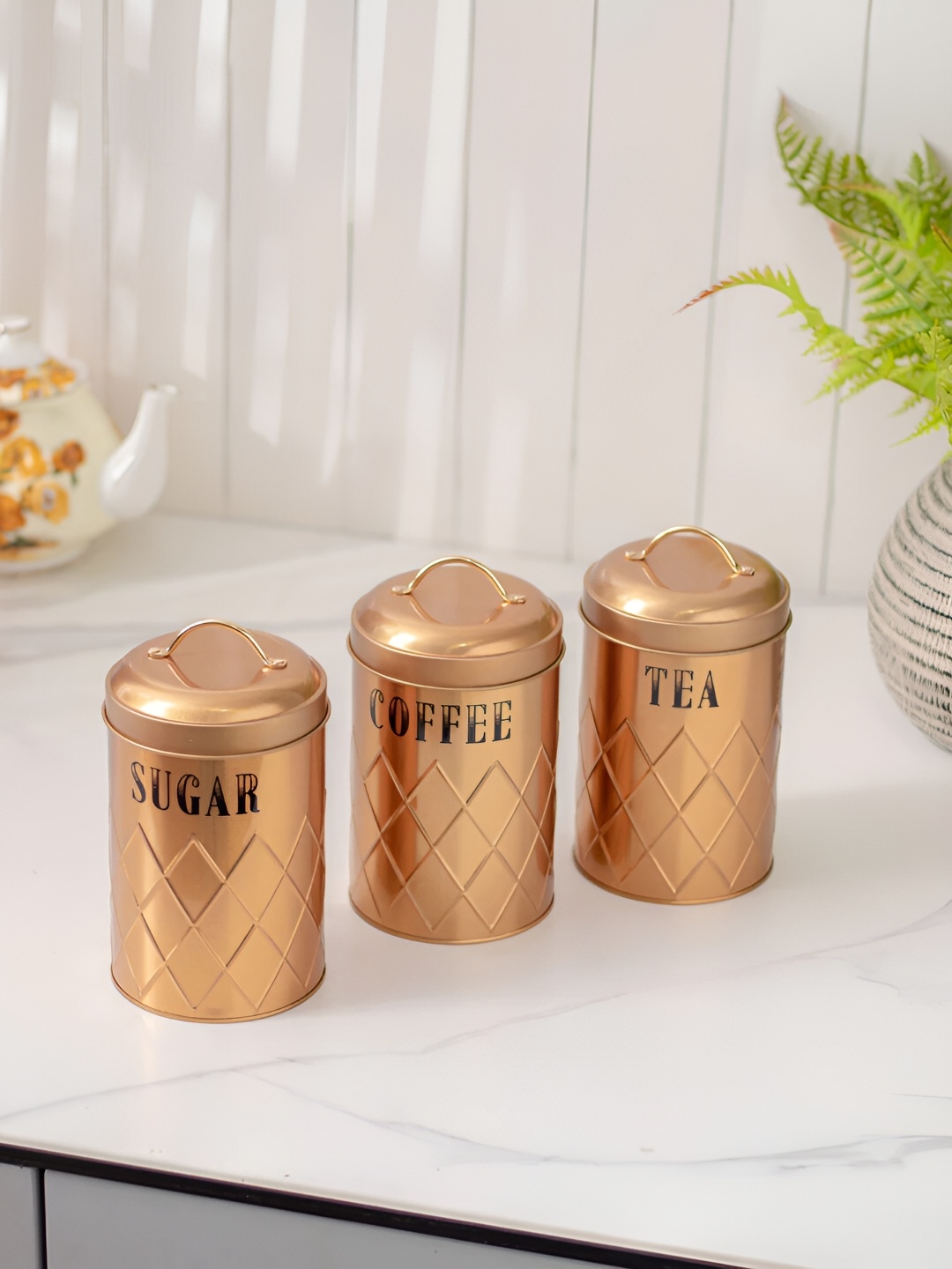 

THEDECORKART Copper-Toned and Black 3 Pieces Metal Food Containers