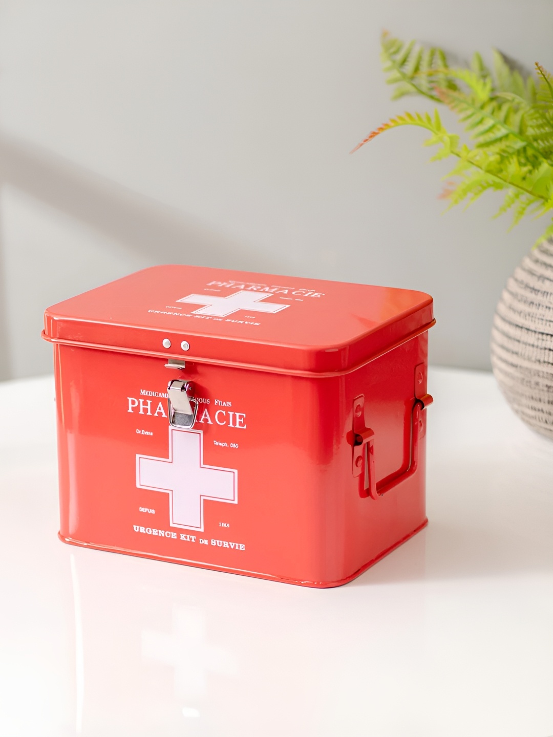

THEDECORKART Red and White Metal Food Container