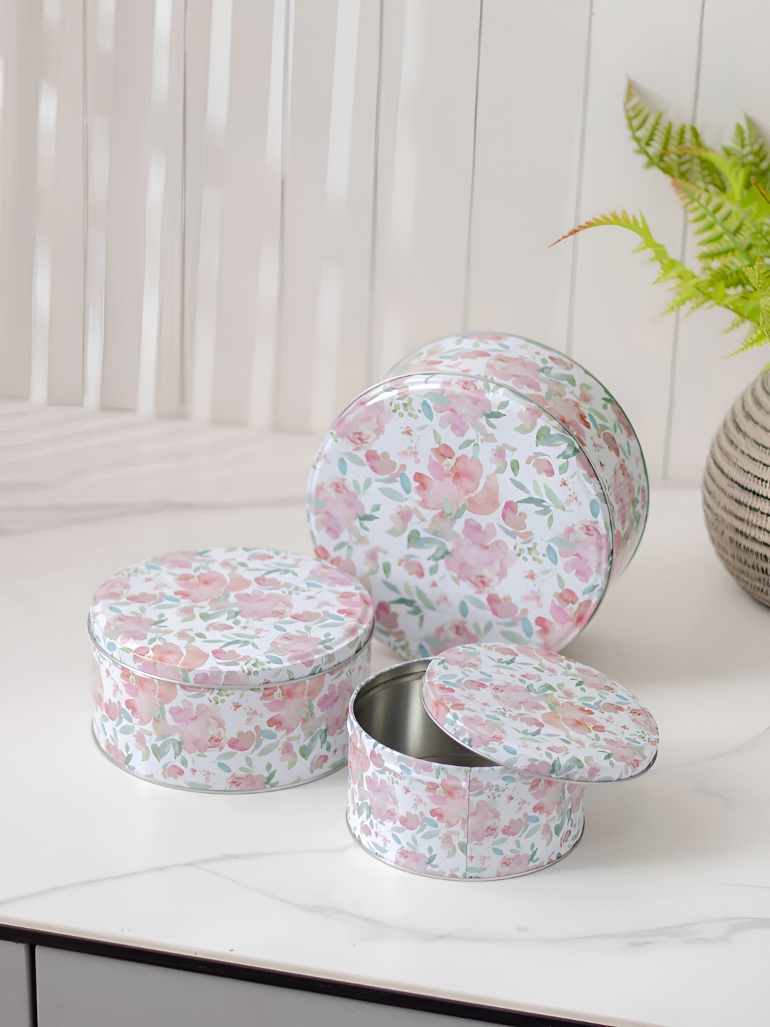 

THEDECORKART White & Pink Metal Food Container