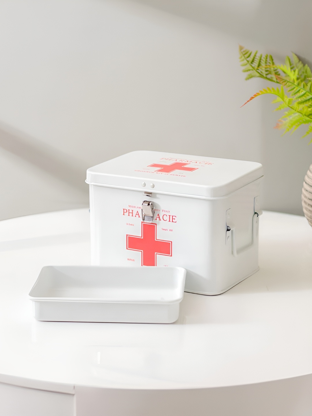 

THEDECORKART White and Red Metal Food Container