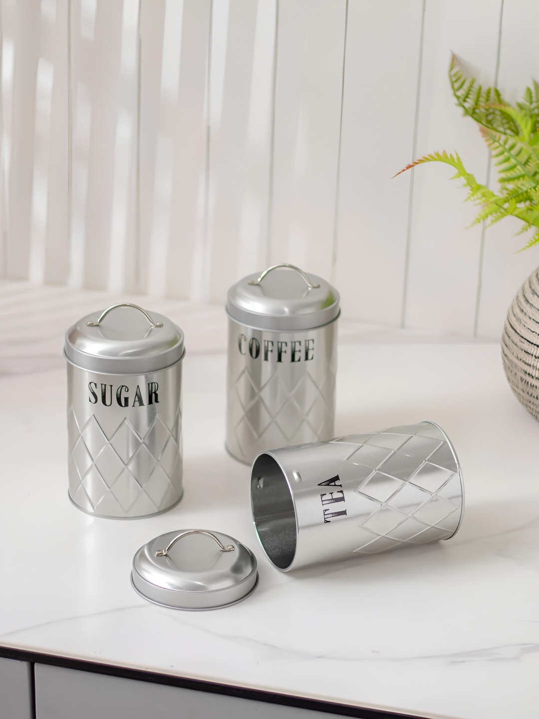 

THEDECORKART Silver-Toned 3 Pieces Metal Food Containers
