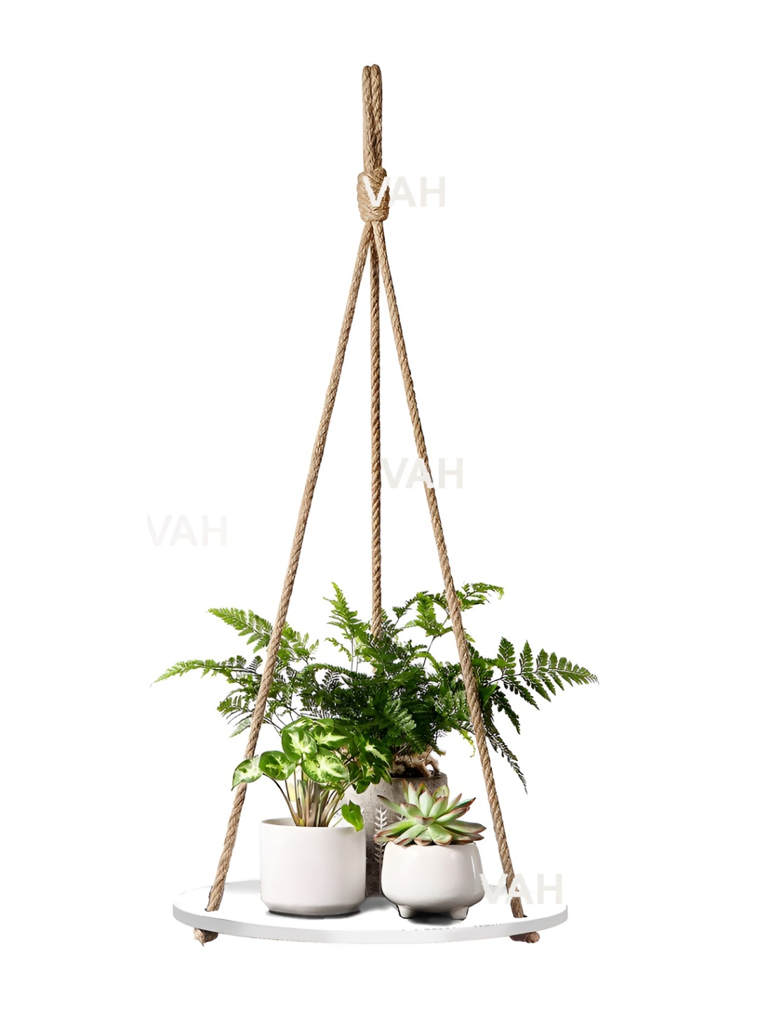 

VAH Kya Bat Hai !! White & Brown Wood & Pure Jute Rope Floating Wall Shelves