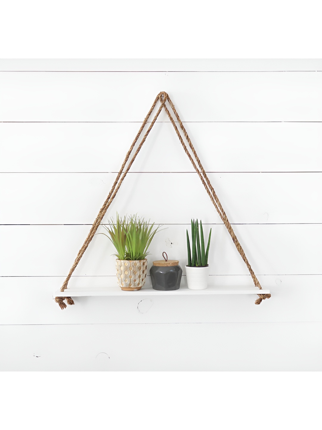 

VAH Kya Bat Hai !! Wood Rope Wall Plant Shelves, White