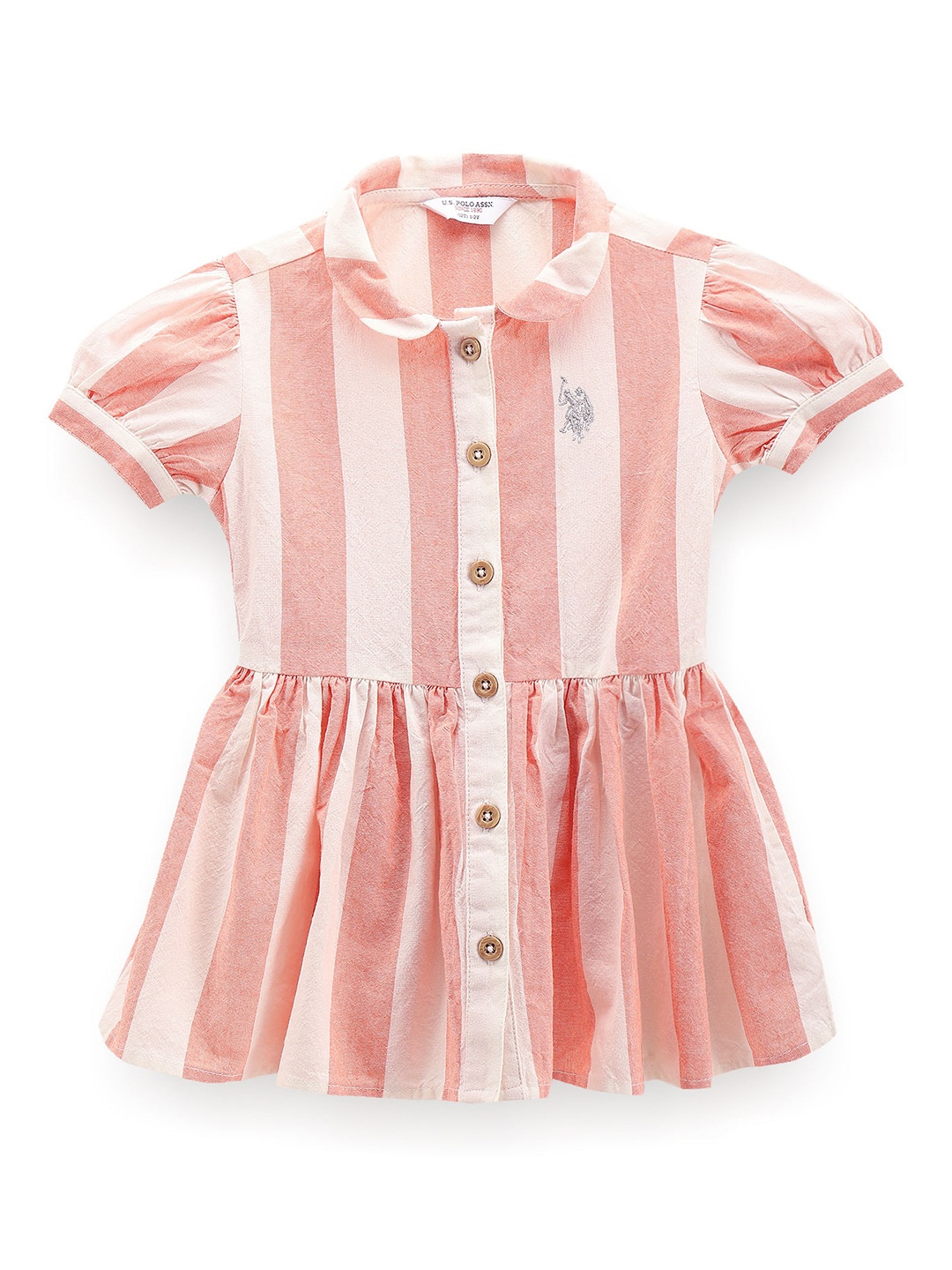 

U.S. Polo Assn. Kids Girls Striped Puff Sleeve Shirt Dress, Orange