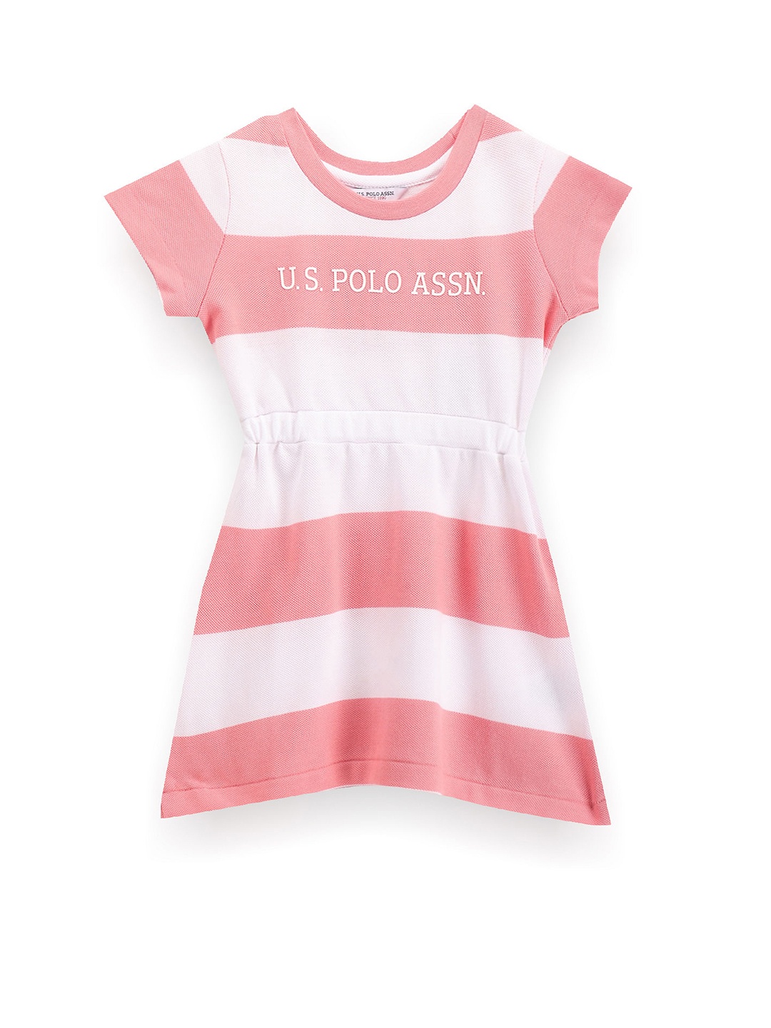 

U.S. Polo Assn. Kids Girls Striped Cotton A-Line Dress, Pink