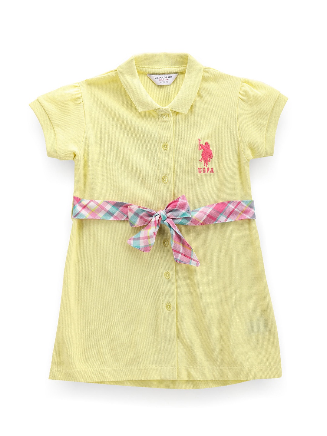 

U.S. Polo Assn. Kids Polo Collar Short Sleeves Cotton Shirt Dress, Yellow