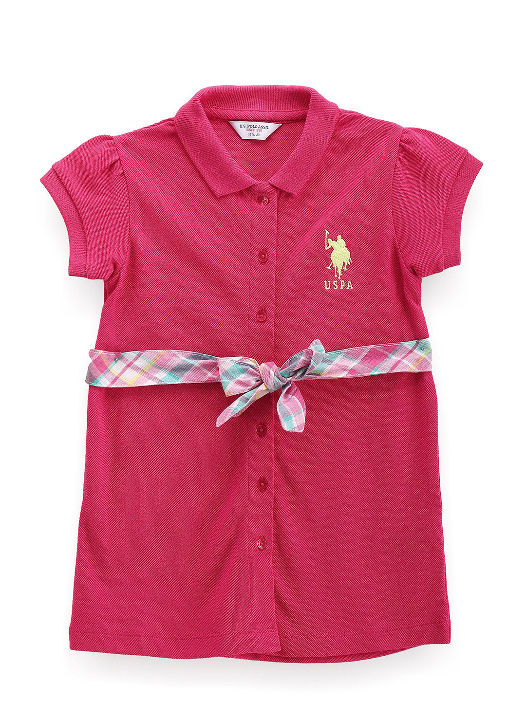 

U.S. Polo Assn. Kids Girls Puffed Sleeves Pure Cotton Shirt Style Dress, Pink