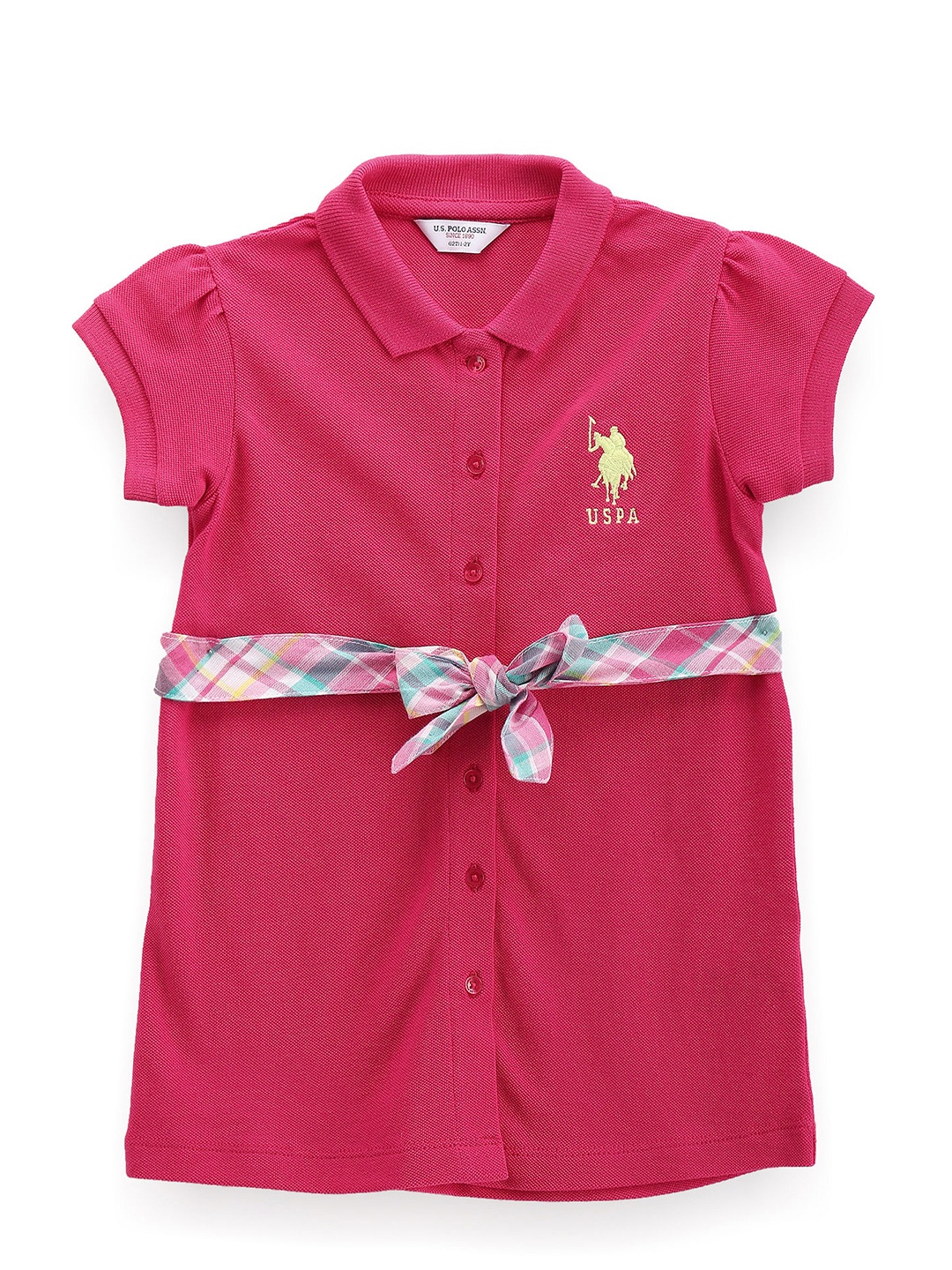 

U.S. Polo Assn. Kids Girls Belted Pure Cotton T-Shirt Dress, Pink