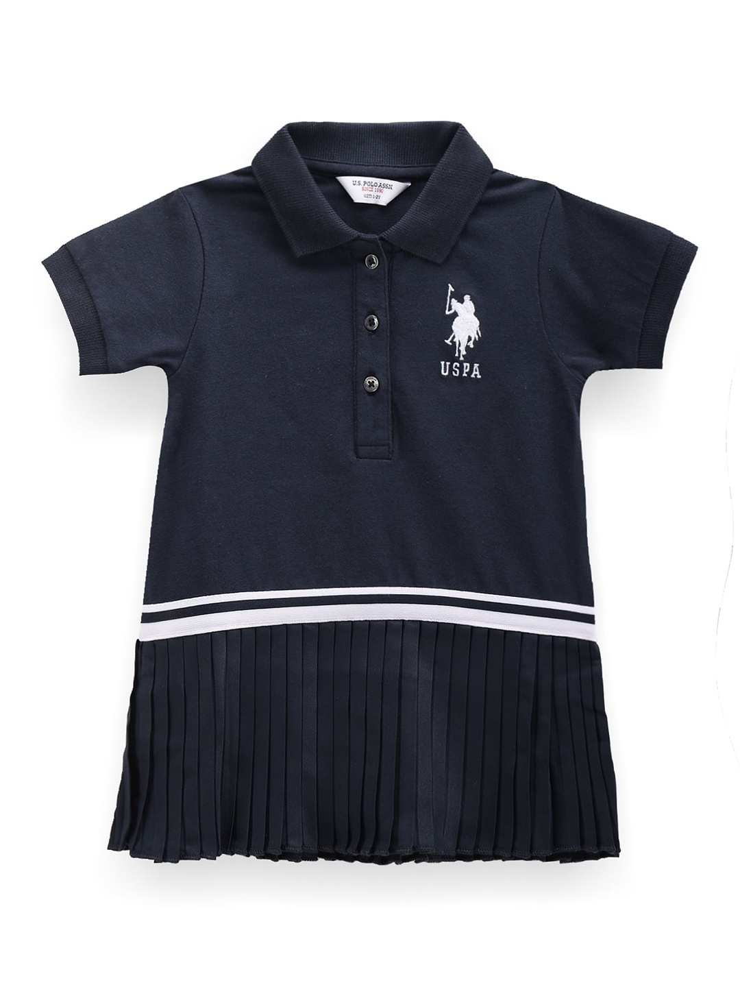 

U.S. Polo Assn. Kids Girls Shirt Collar Flared Hem Cotton T-shirt Dress, Blue