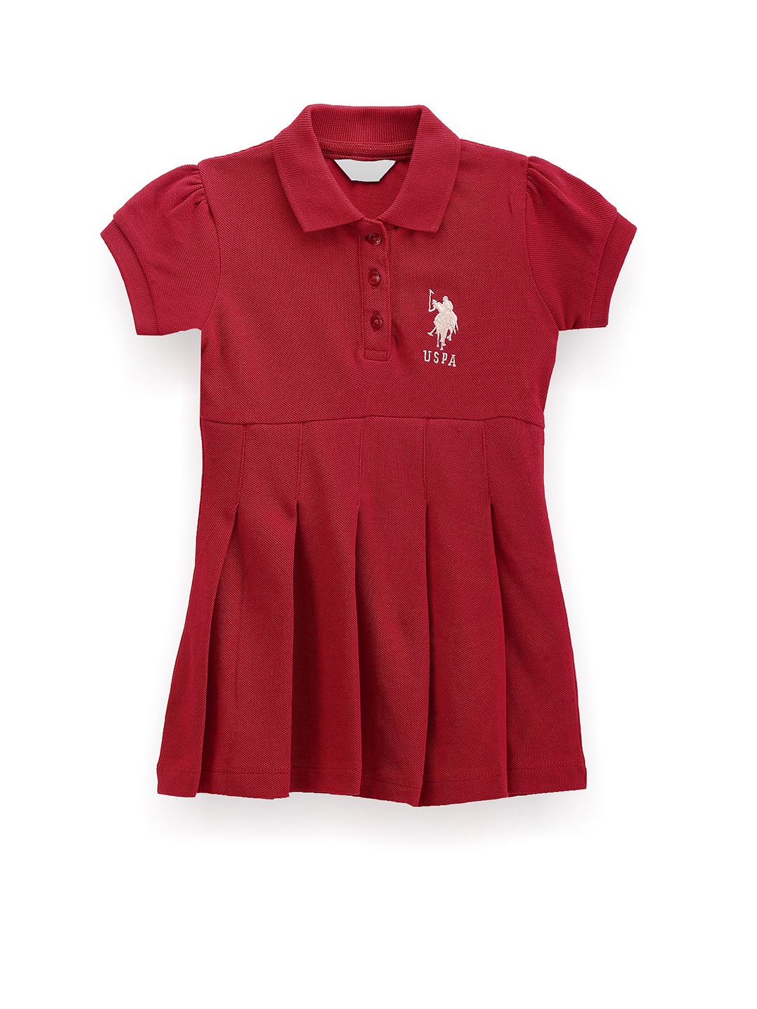 

U.S. Polo Assn. Kids Girls Polo Collar Pure Cotton T-shirt Dress, Red