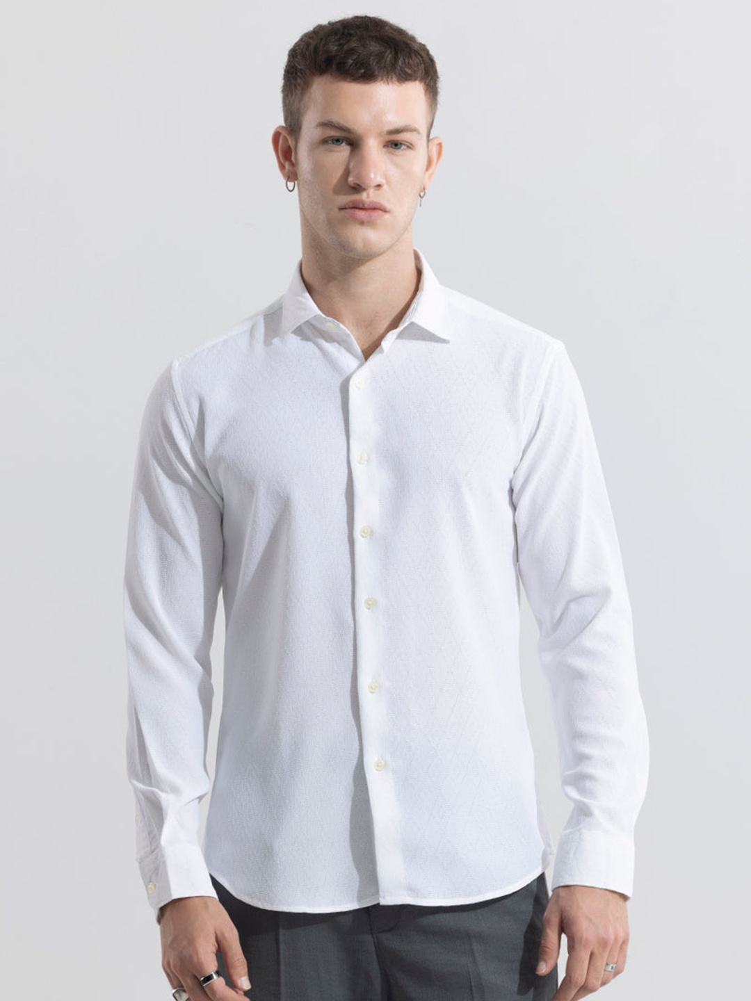 

Snitch Classic Slim Fit Self Design Casual Shirt, White