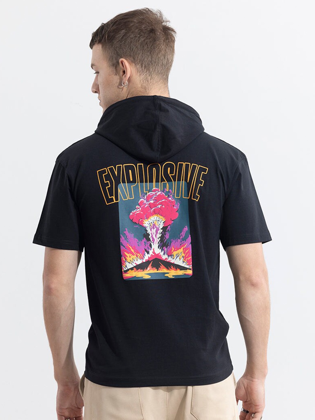 

Snitch Graphic Printed Hooded Cotton T-shirt, Black