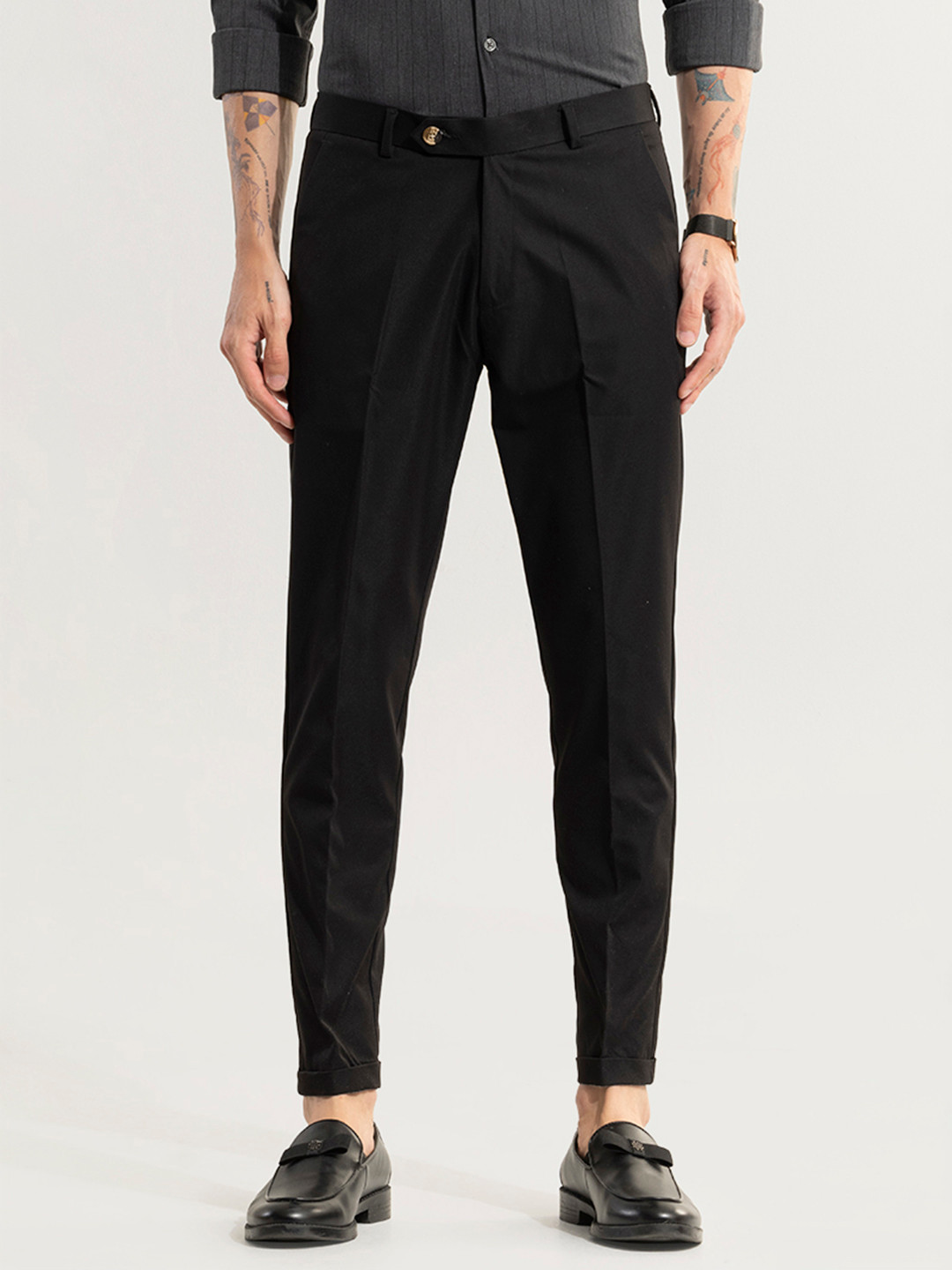

Snitch Men Smart Slim Fit Trousers, Black