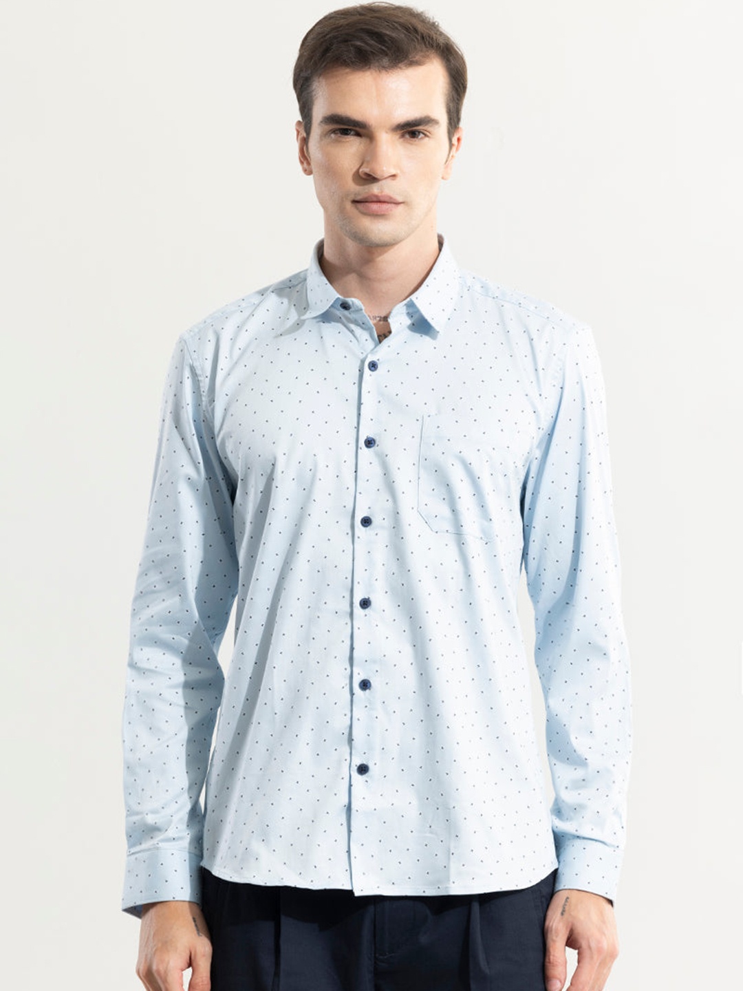 

Snitch Classic Slim Fit Micro Ditsy Printed Cotton Casual Shirt, Blue