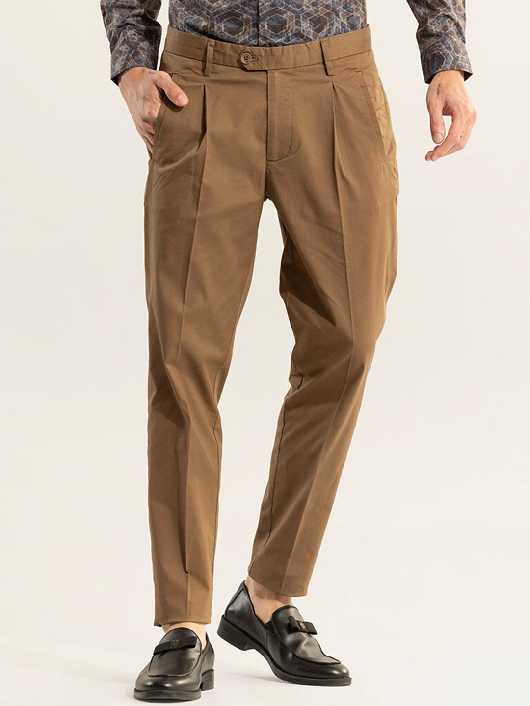 

Snitch Men Brown Smart Slim Fit Cotton Trousers