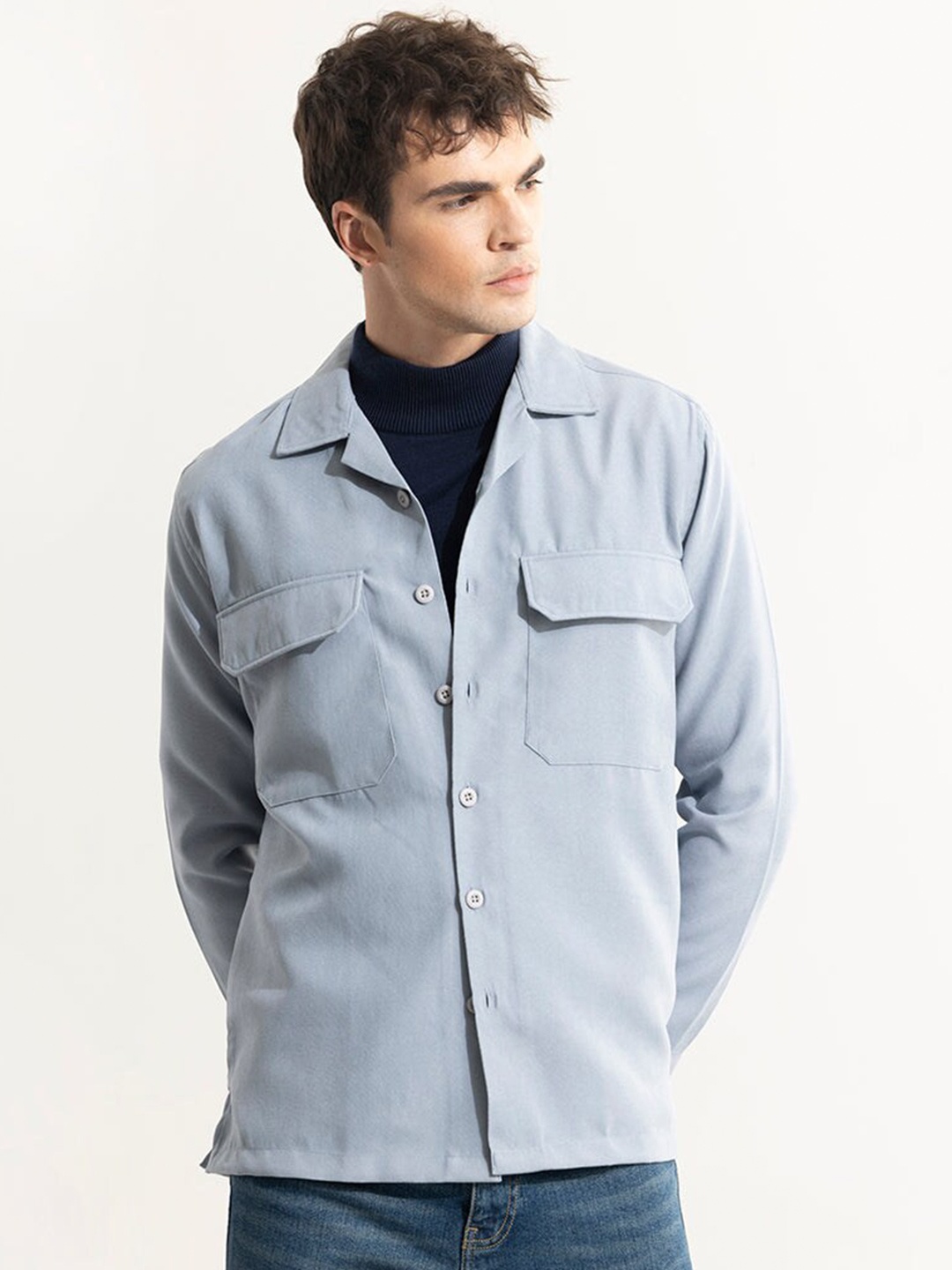 

Snitch Grey Classic Oversized Cuban Collar Long Sleeves Casual Shirt