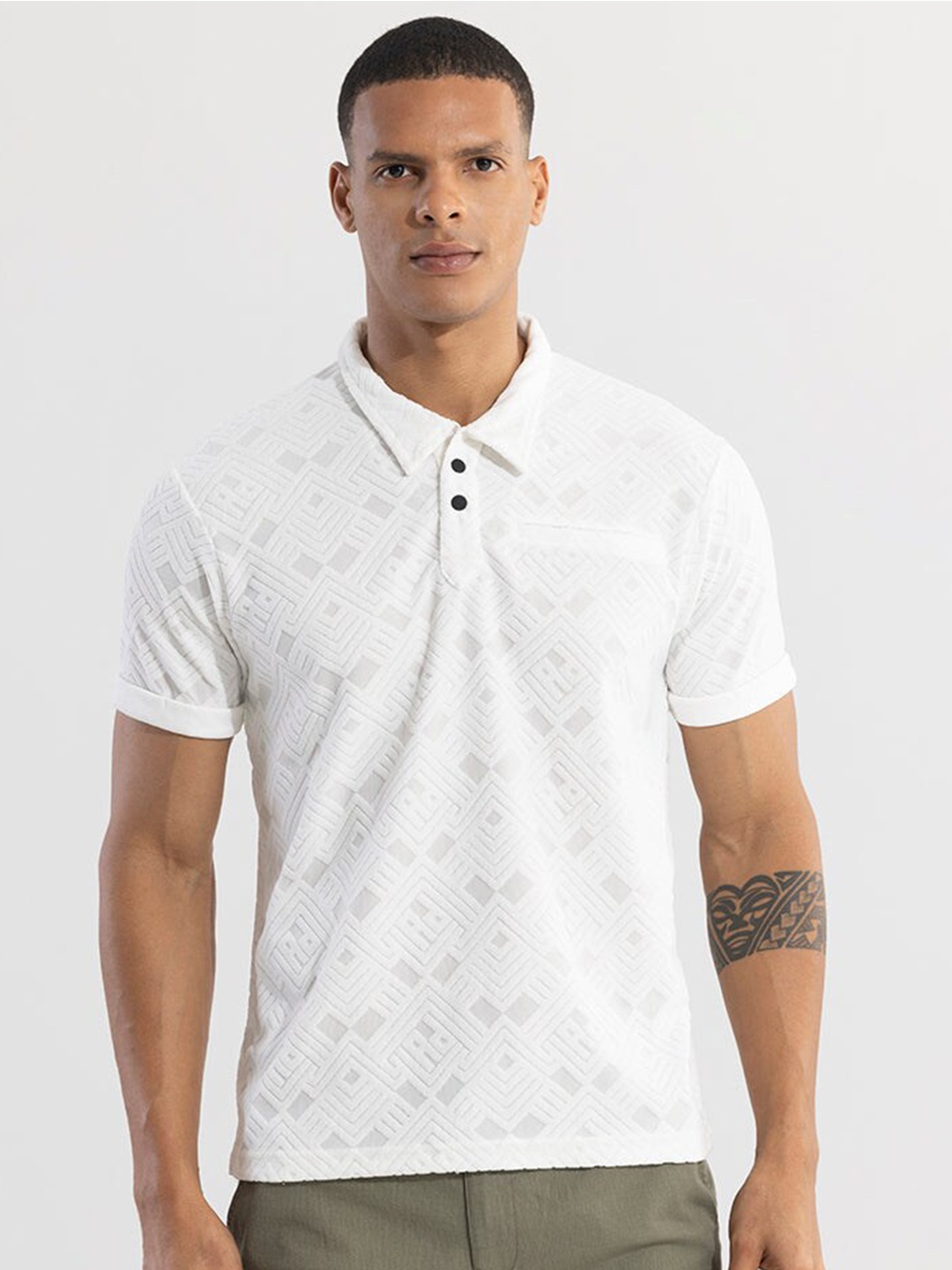 

Snitch Self Design Polo Collar Casual T-shirt, White