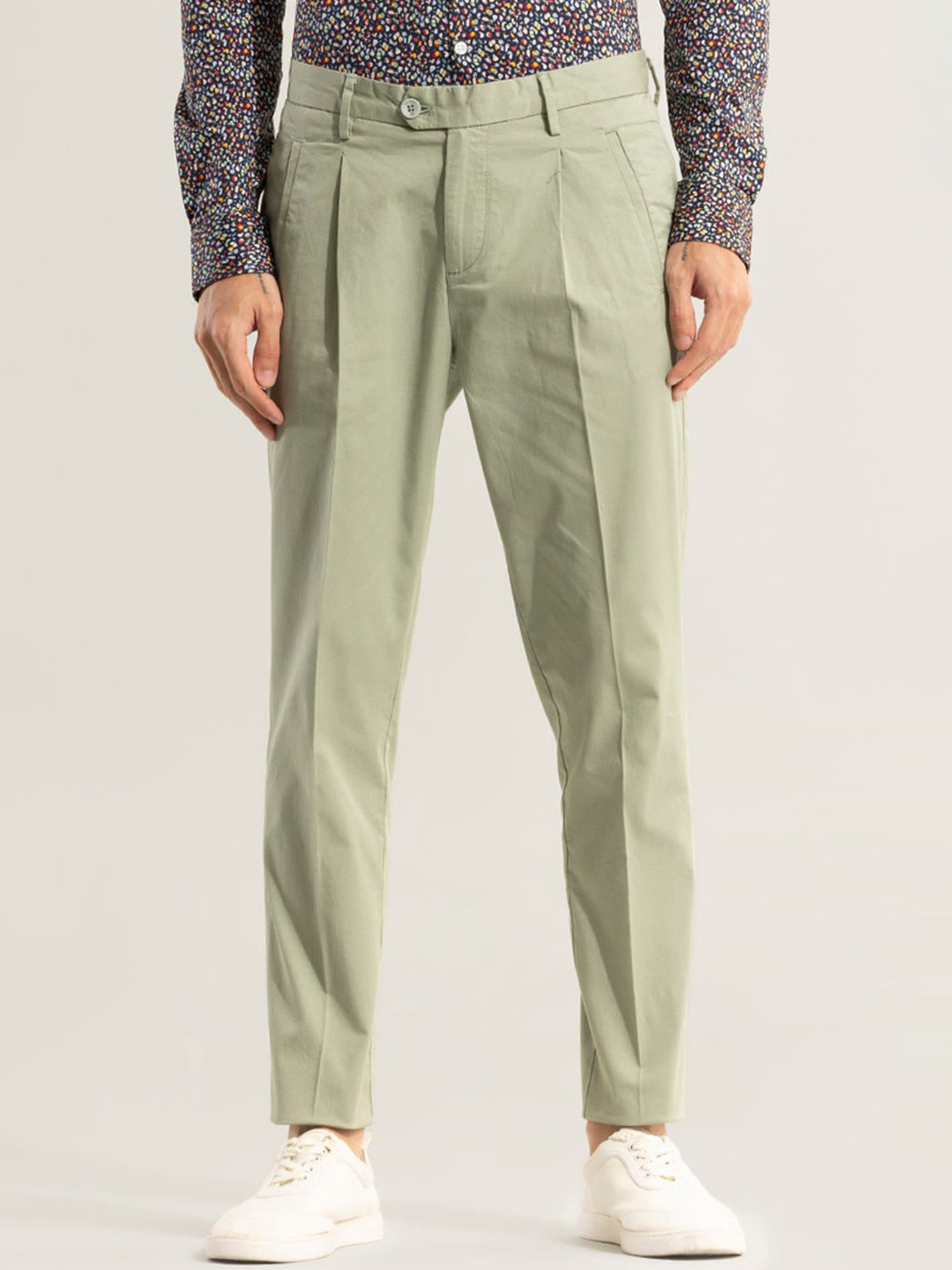 

Snitch Men Green Smart Slim Fit Cotton Trousers
