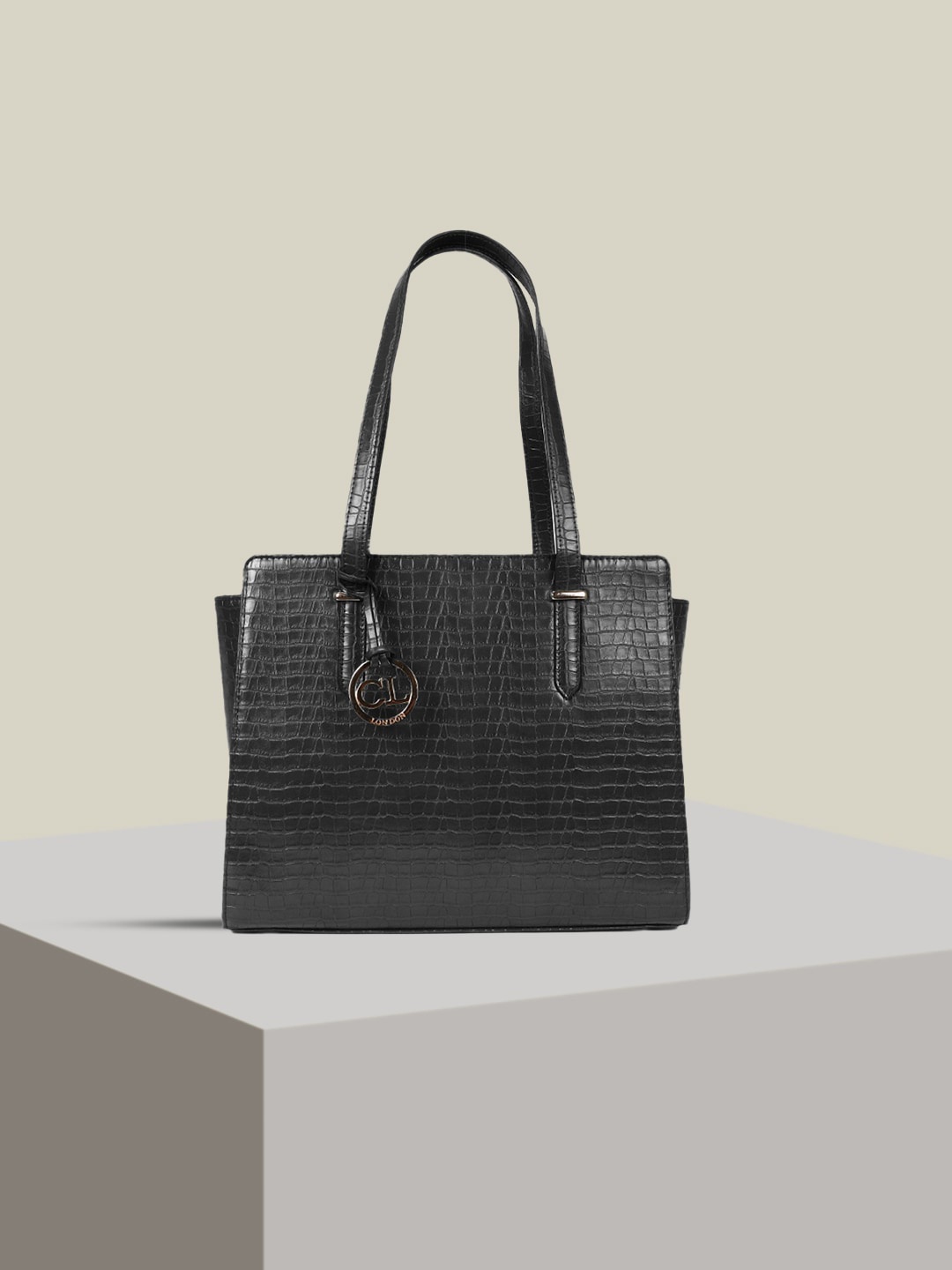 

Carlton London Textured Structured Handheld Bag, Black