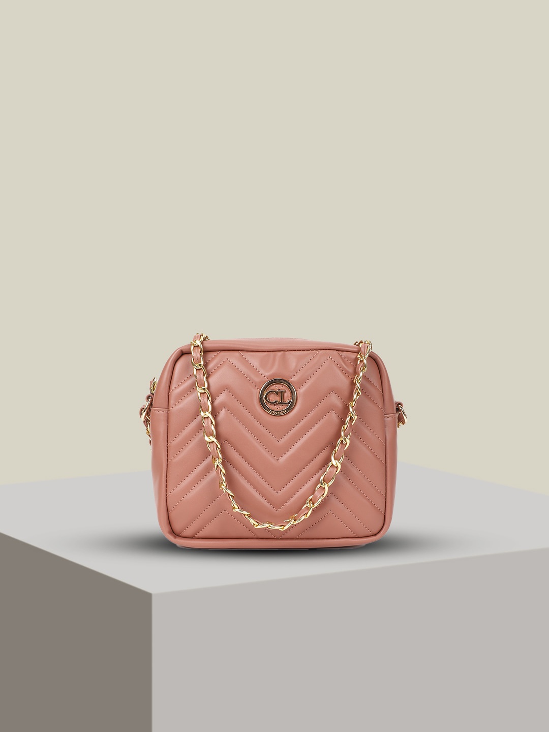 

Carlton London Structured Sling Bag with Quilted, Pink