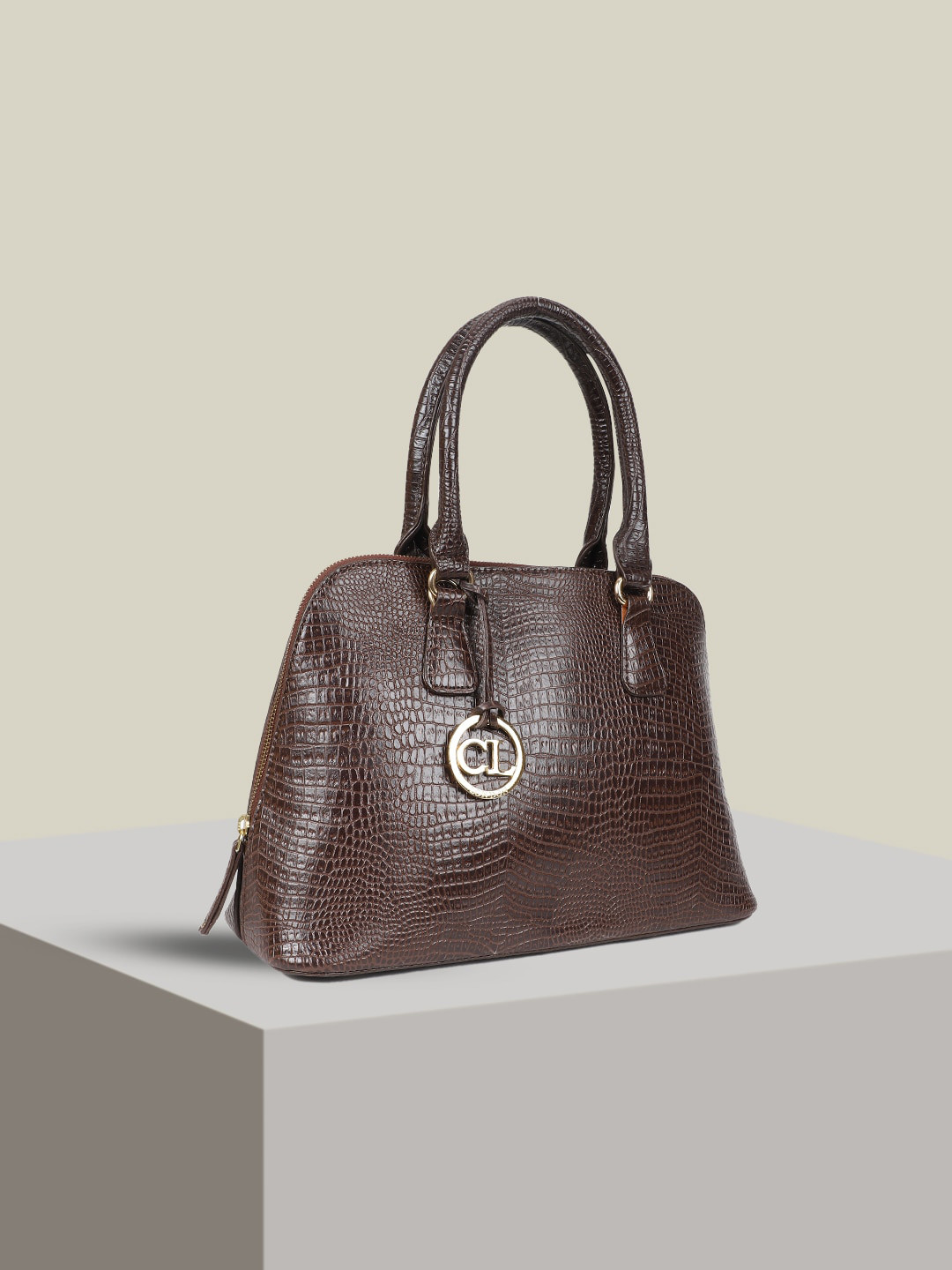 

Carlton London Textured Structured Handheld Bag, Brown