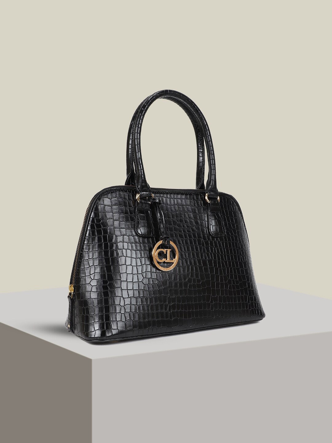 

Carlton London Textured Structured Handheld Bag, Black