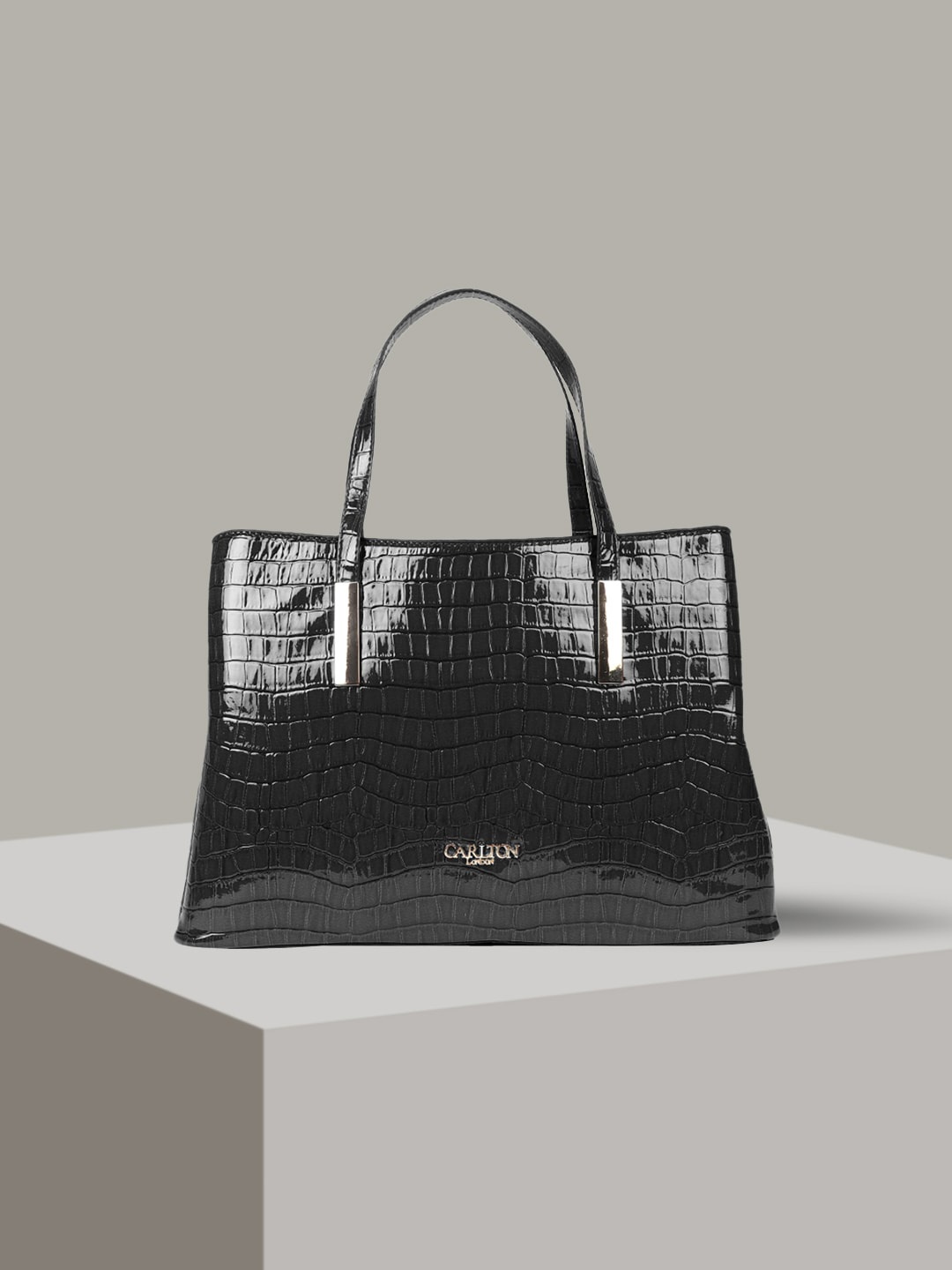 

Carlton London Textured Structured Handheld Bag, Black