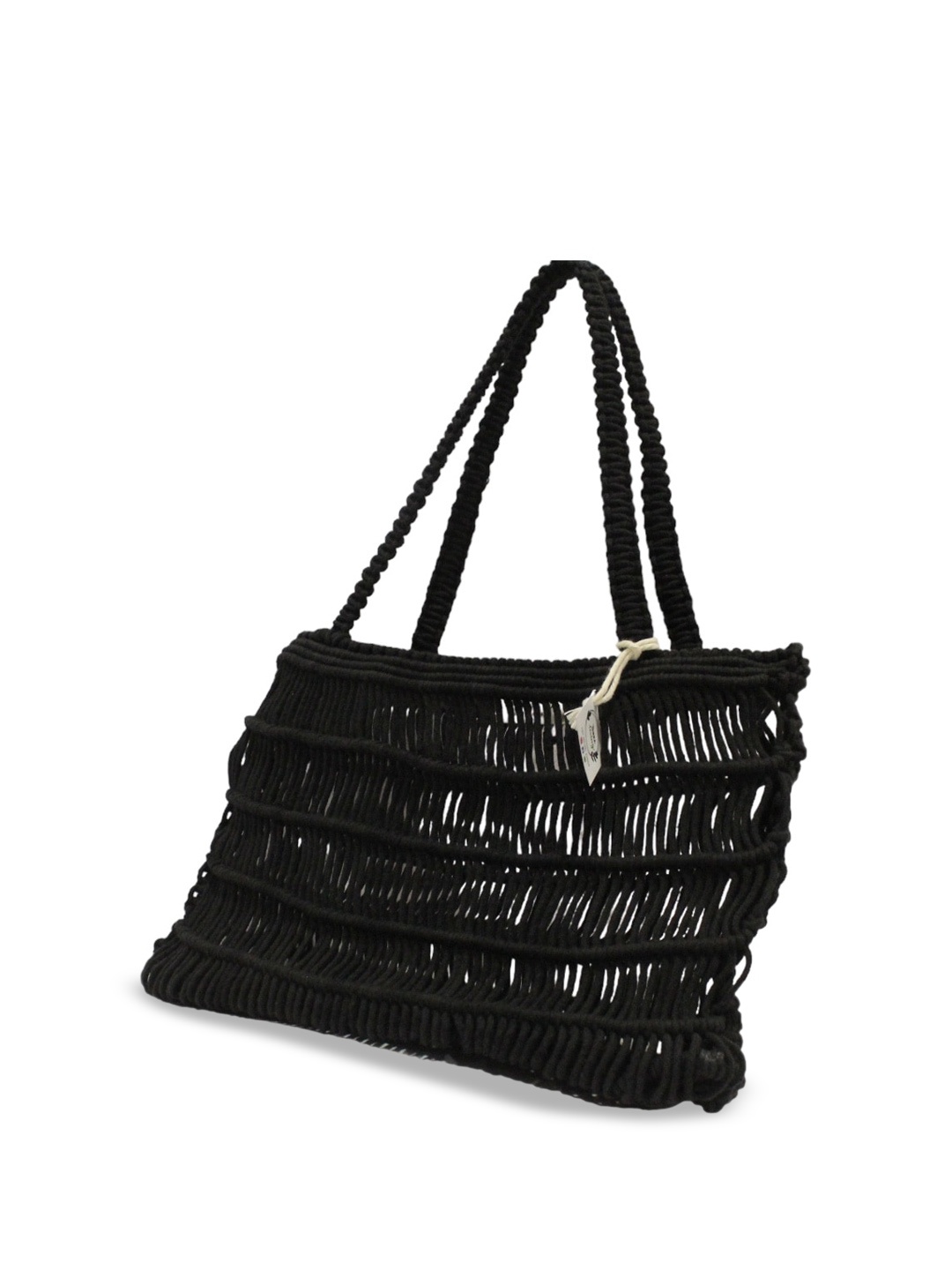 

Terra Living Macrame Self Design Swagger Cotton Tote Bag, Black