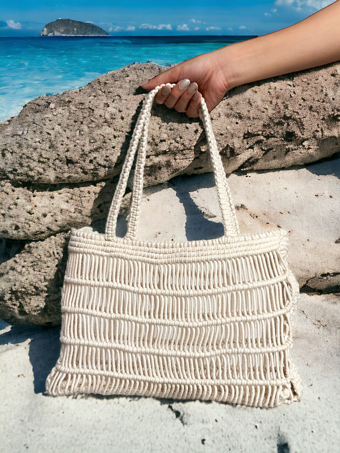 

Terra Living Self Design Oversized Structured Shoulder Bag, Off white