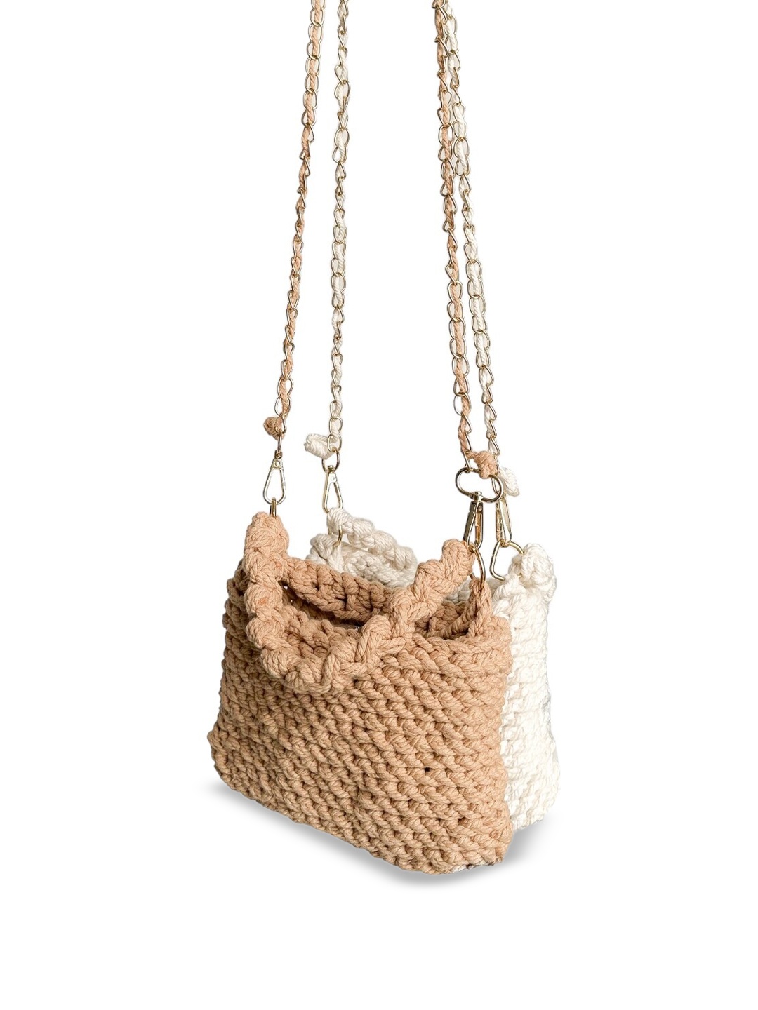 

Terra Living Set Of 2 Textured Structured Pure Cotton Shoulder Bag, Brown