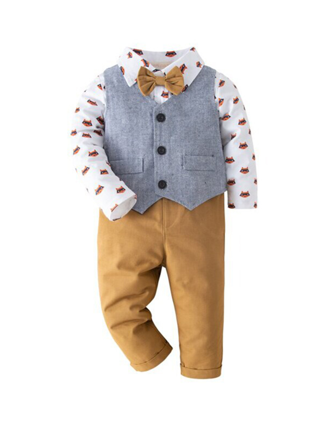 

StyleCast Boys Printed Single-Breasted 4Pcs Suit, Grey