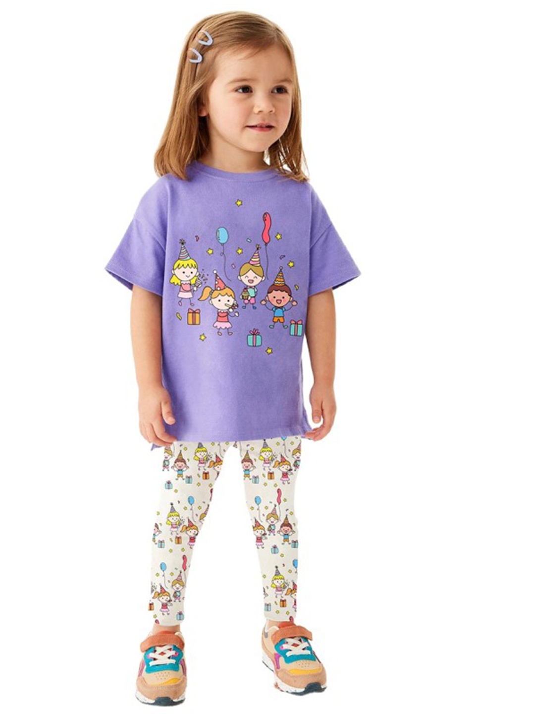 

StyleCast Girls Printed Pure Cotton Top with Pyjamas, Purple