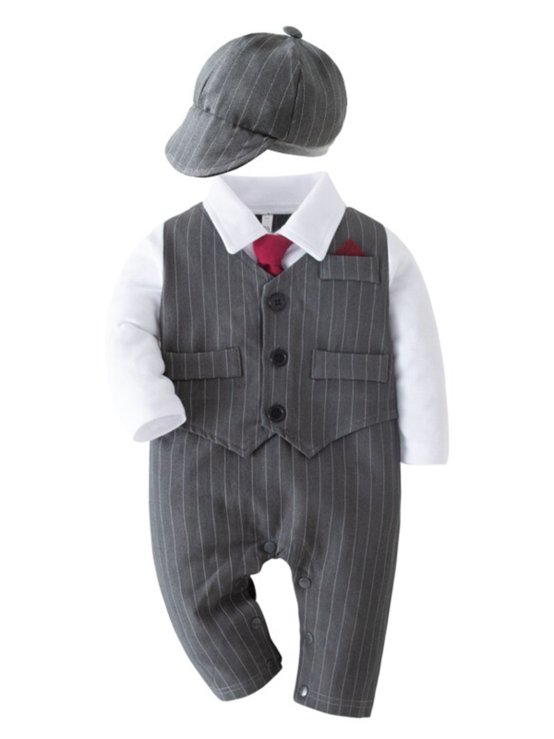 

StyleCast Boys Striped Single-Breasted Five-Piece Suit, Grey