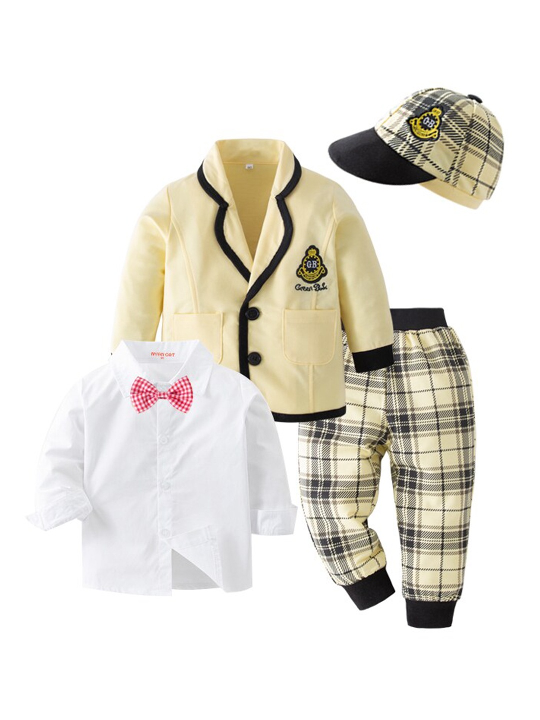

StyleCast Boys Yellow Shirt with Checked Trousers & Cap