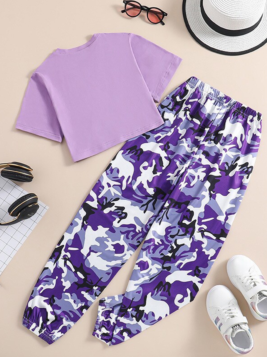 

StyleCast Girls Printed T-shirt with Pyjamas, Purple