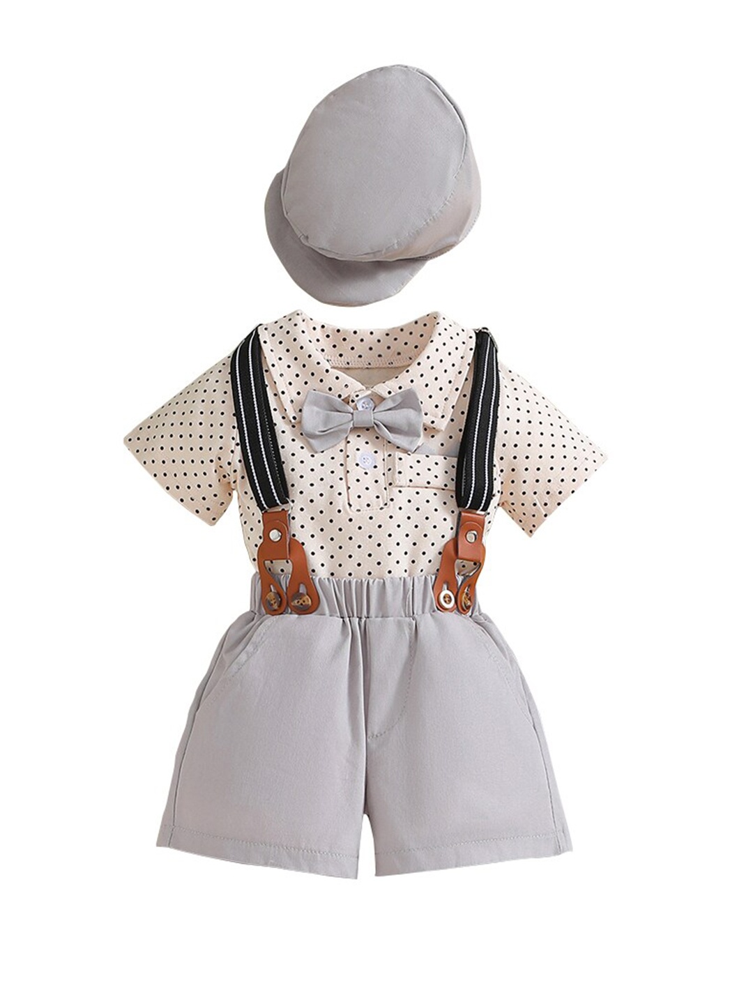 

StyleCast Khaki Infant Boys Printed Bodysuit with Shorts And Suspenders, Beige