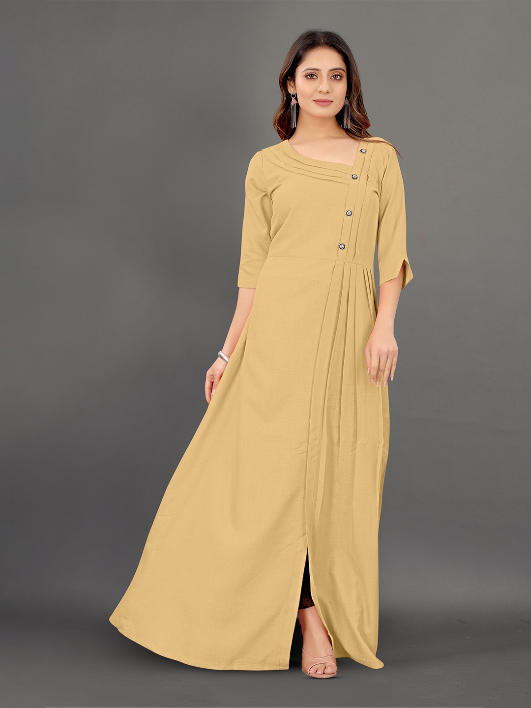 

KHUSHI CREATION Cotton Maxi Longline Top, Brown