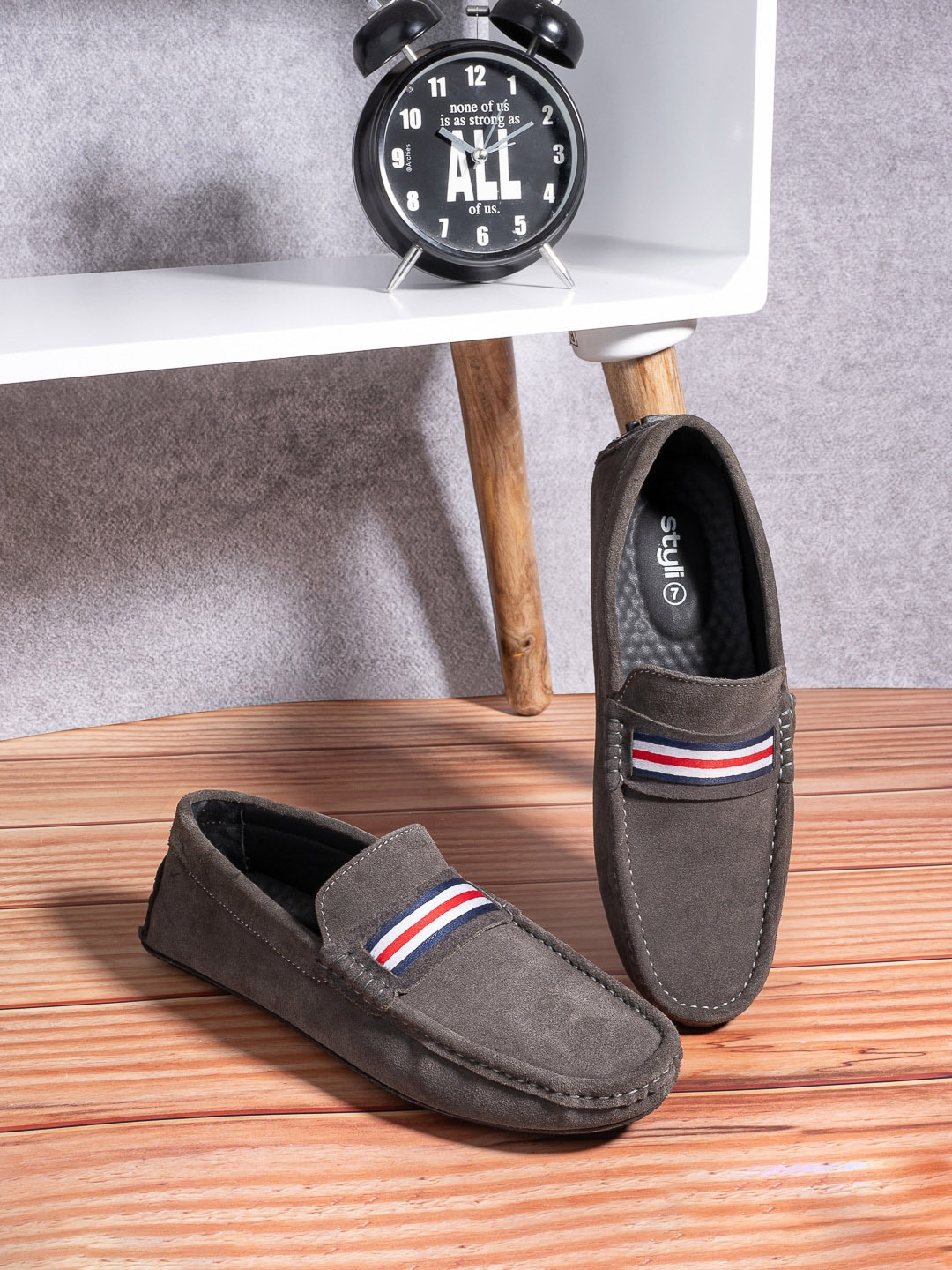

Styli Men Stitch Detail Suede Accent Slip On Loafers, Grey
