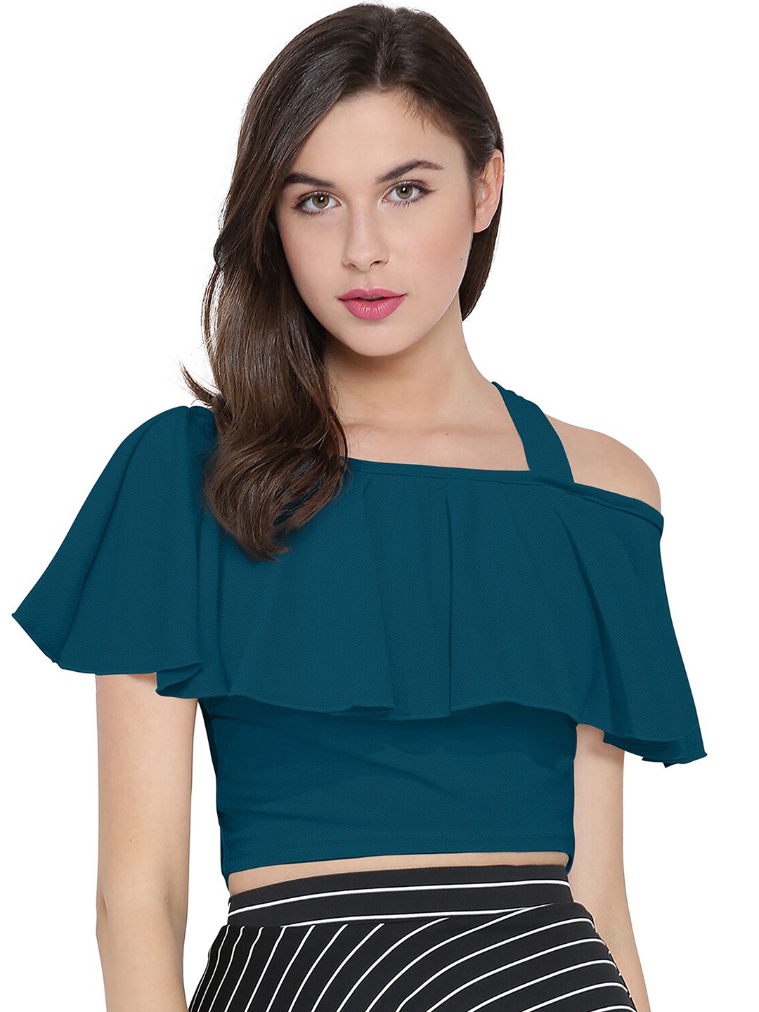 

Sitanjali Cape Sleeve Bardot Crop Top, Green