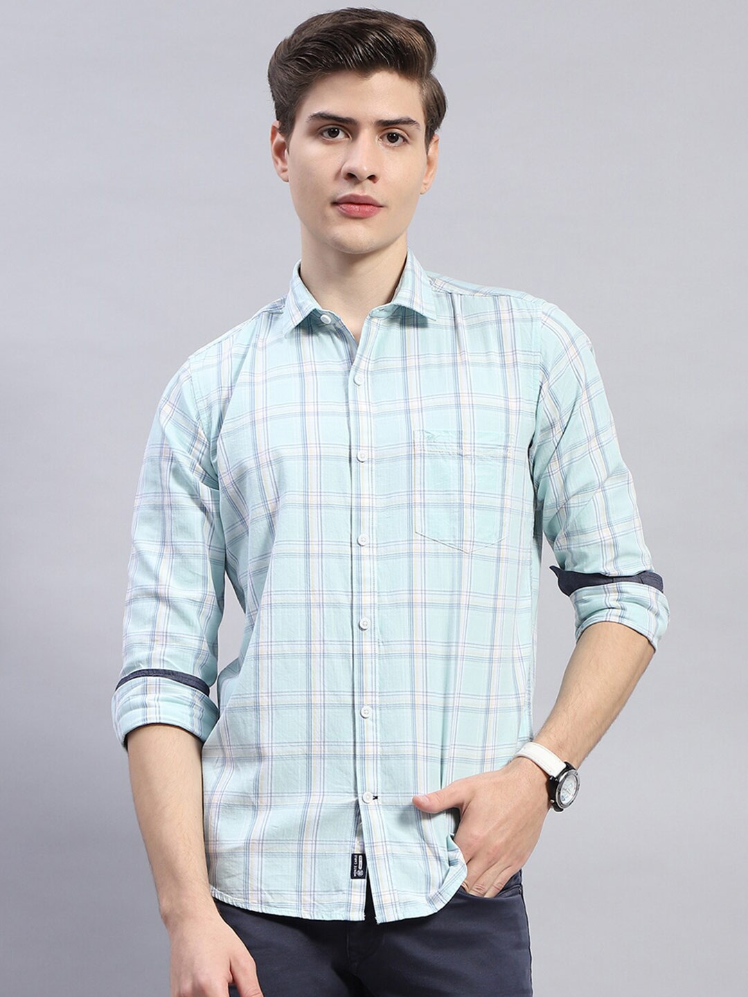 

Monte Carlo Checked Pure Cotton Casual Shirt, Sea green