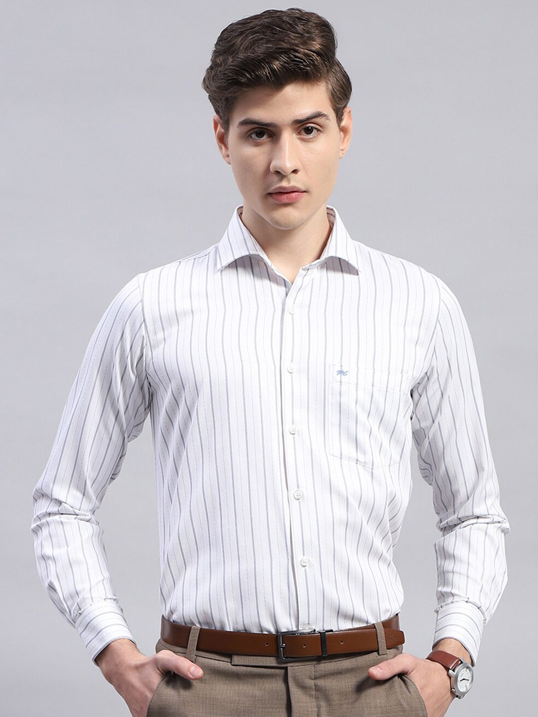 

Monte Carlo Classic Striped Formal Shirt, White