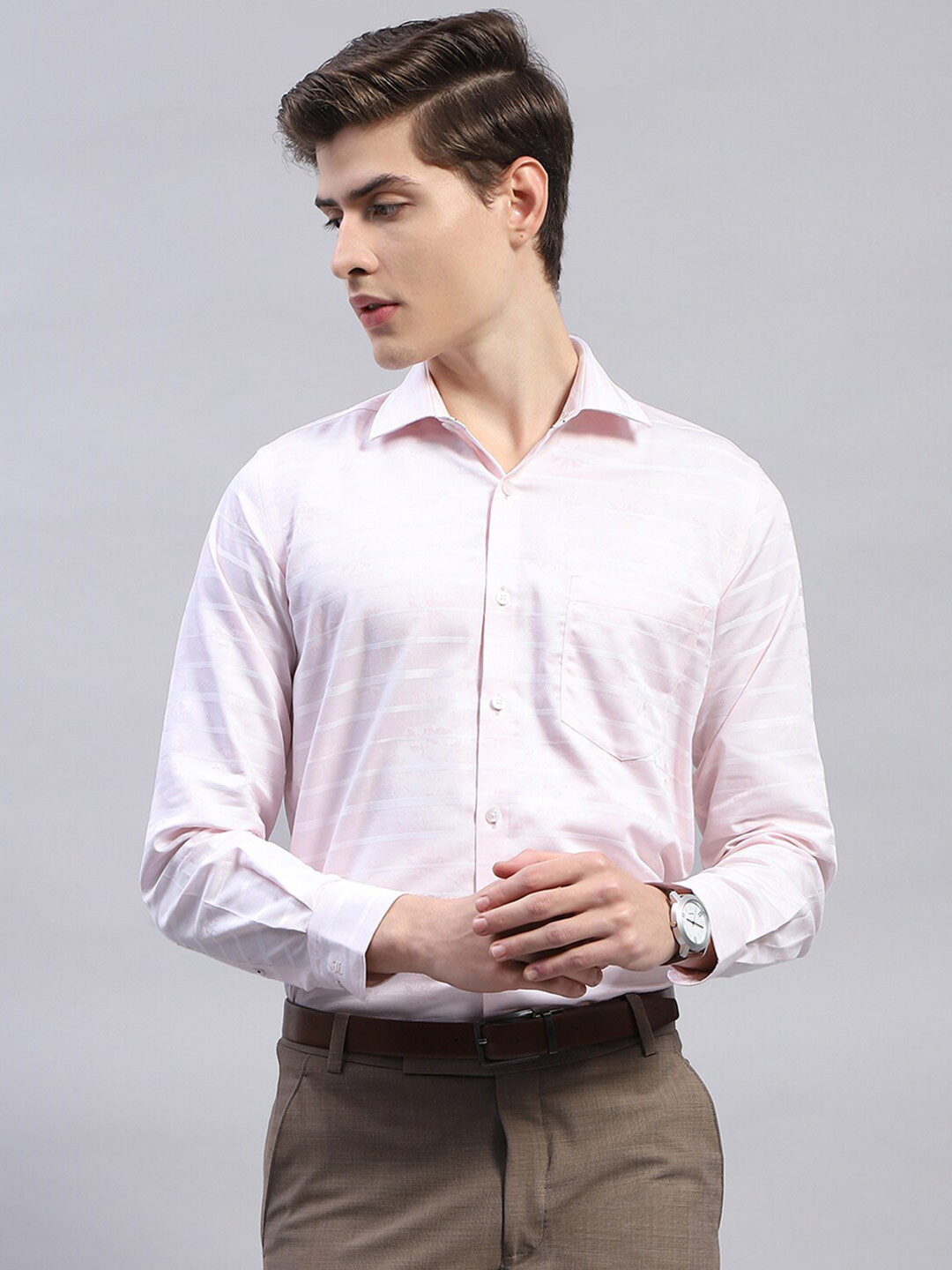 

Monte Carlo Striped Pure Cotton Casual Shirt, Pink