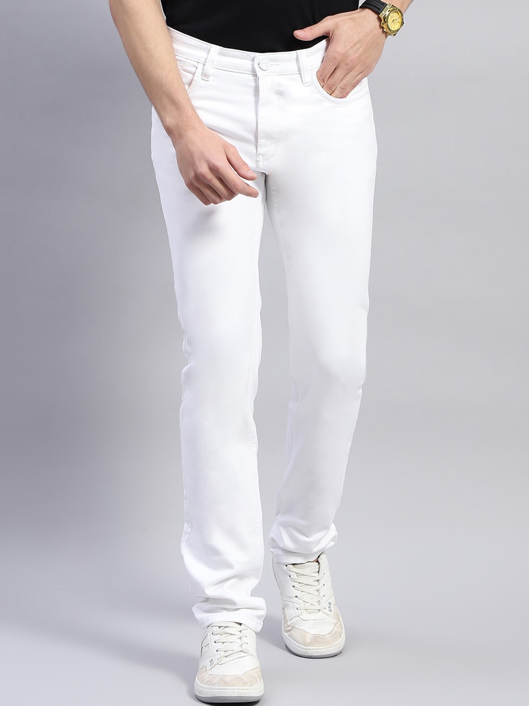 

Monte Carlo Men Narrow Slim Fit Stretchable Jeans, White