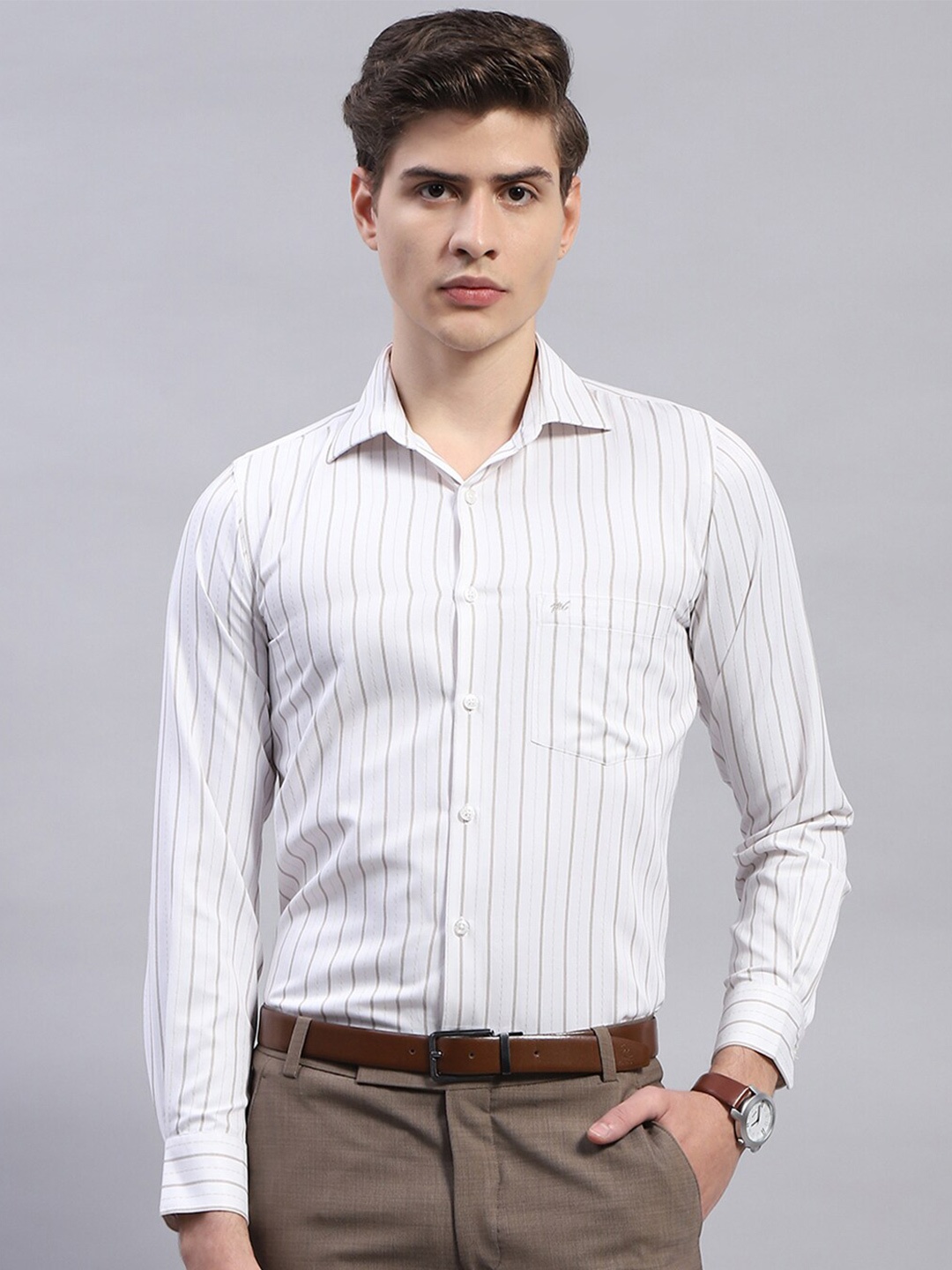 

Monte Carlo Classic Striped Formal Shirt, White