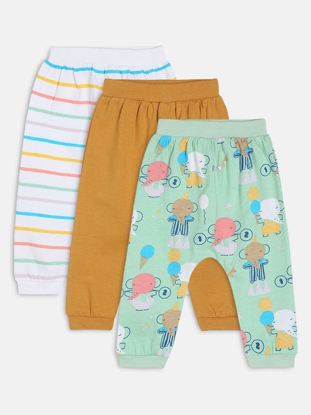 

MINI KLUB Infant Boys Pack of 3 Printed Pure Cotton Joggers, Green