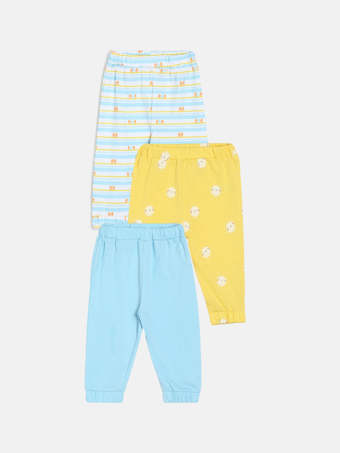 

MINI KLUB Infant Boys Pack of 3 Printed Pure Cotton Joggers, Yellow