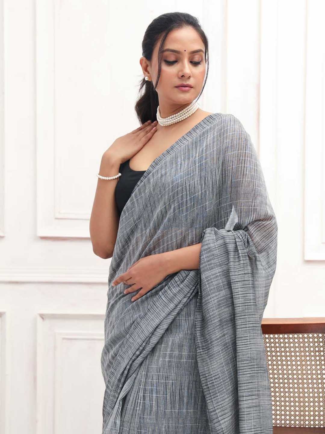 

Indethnic Woven Design Saree, Grey